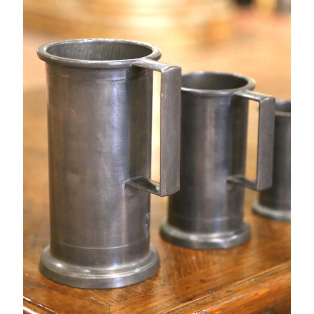 French Late 20th Century French Graduated Pewter Measures With Handles, Set of 7 For Sale - Image 3 of 11