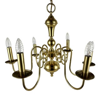 Vintage Belgian Brass Chandelier with Six-Arm Lighting, 1960s For Sale