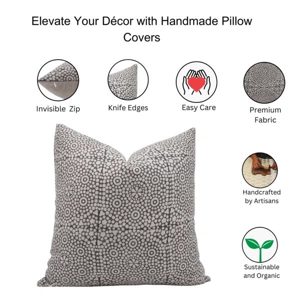 Fabdivine Throw Pillow Cover 14x14 Inch Handmade Block Print Cushion- Chunributi For Sale - Image 4 of 4