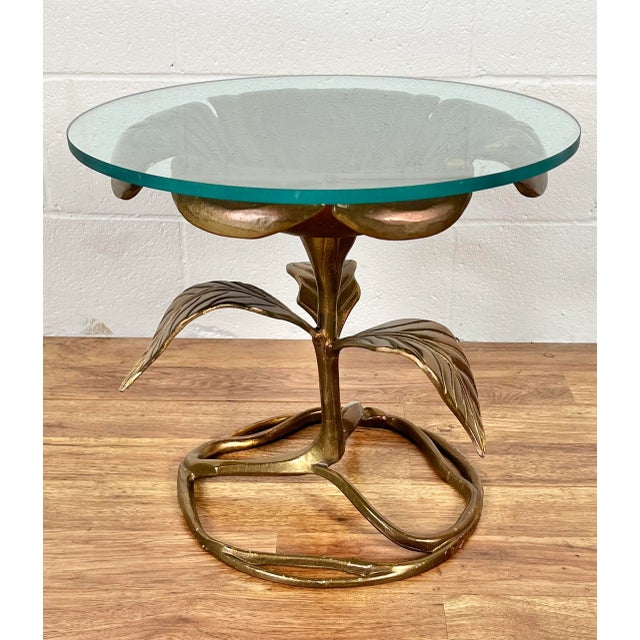 Vintage Walker Foundry Hollywood Regency Style Aluminum Gold Decorated Dogwood Table with Glass For Sale - Image 11 of 11