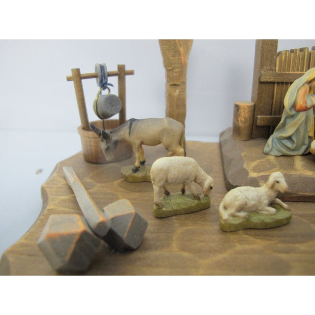 Wood Anri Italy Hand Carved Wood Nativity Barn Stable Set Figures & Animals 12pc Set For Sale - Image 7 of 12