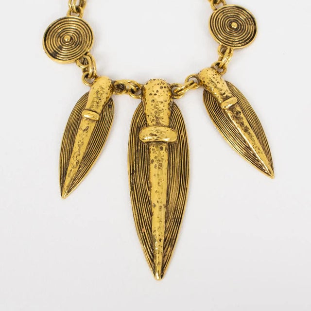 Guy Laroche Gilt Metal Tribal Necklace For Sale In Atlanta - Image 6 of 9