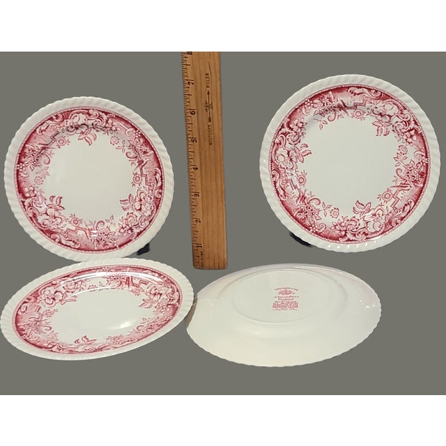 Mid 20th Century Vintage Johnson Bros Devonshire Red Floral Transferware Dessert Plates- Set of 4 For Sale - Image 5 of 7