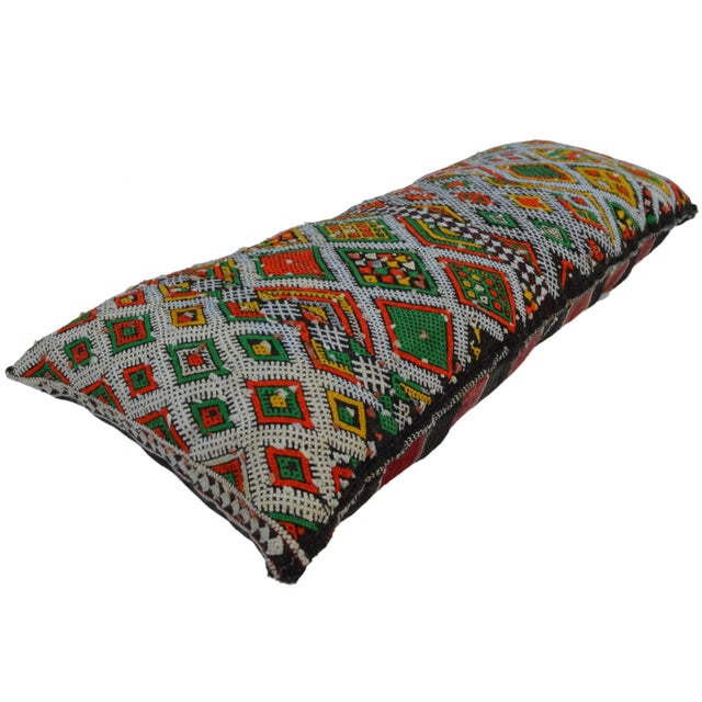 Mid-Century Green & Orange Diamonds Moroccan Wool Pillow For Sale - Image 4 of 11