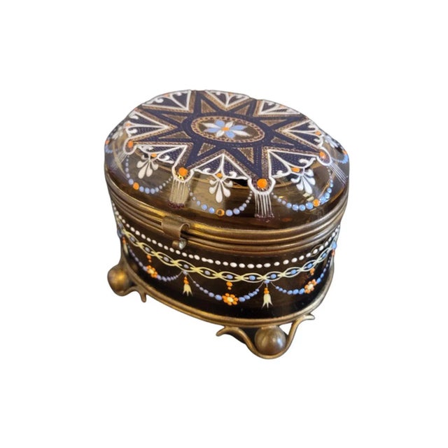19th Century Bohemian Moser Enameled Amber Art Glass Jewel Casket For Sale - Image 11 of 11