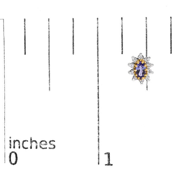 Early 21st Century 14K Yellow Gold 1/4 Cttw Diamond and Blue Purple Tanzanite Sunburst Halo Stud Earrings (K-L Color, I1-I2 Clarity) For Sale - Image 5 of 5