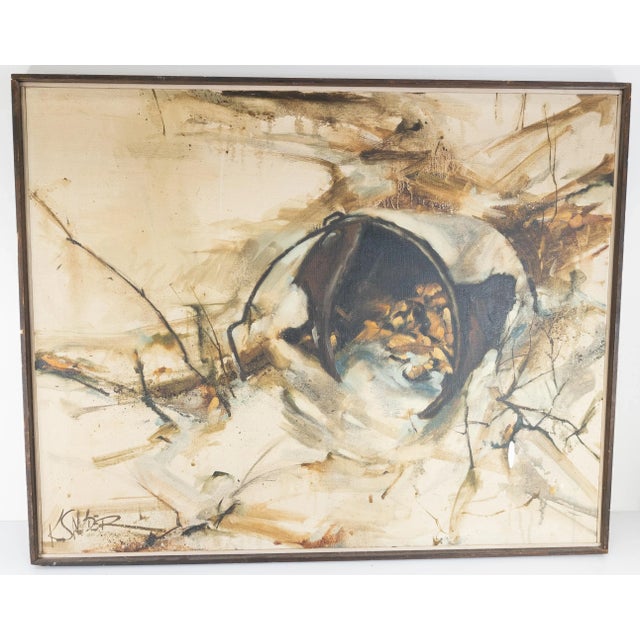 Textile Mid Century Fall Theme Abstract Painting For Sale - Image 7 of 7