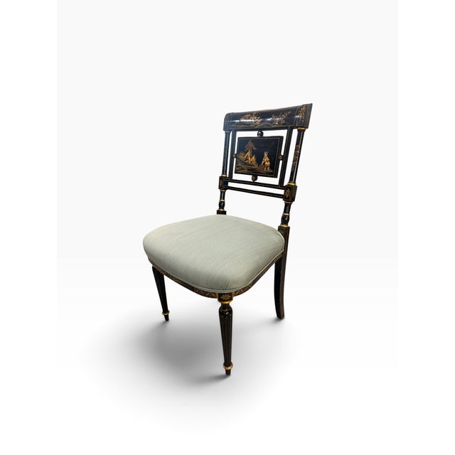 Wood Vintage Maitland-Smith Regency Style Chinoiserie Ebonized Dining Chairs - Set of 5 For Sale - Image 7 of 16