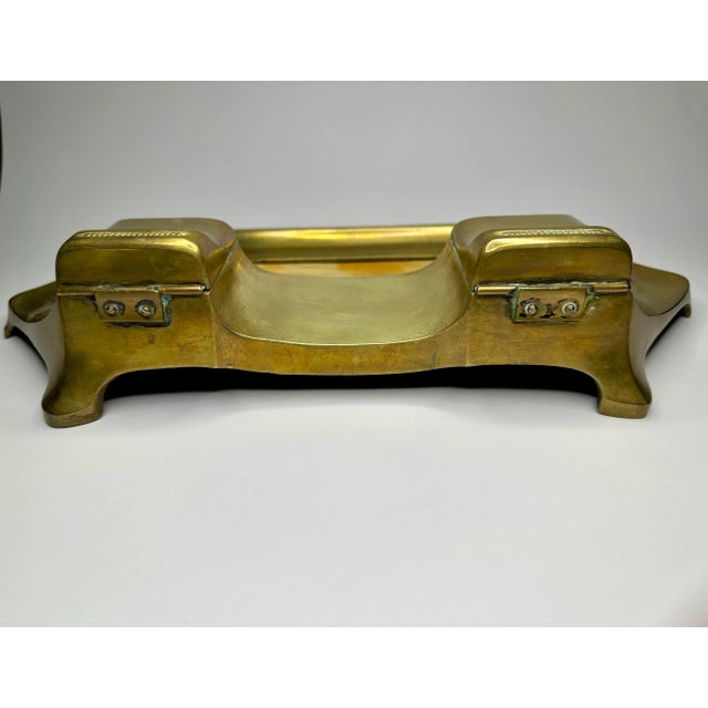 Vintage Art Deco Orange Marble and Brass Desk Set For Sale - Image 10 of 12