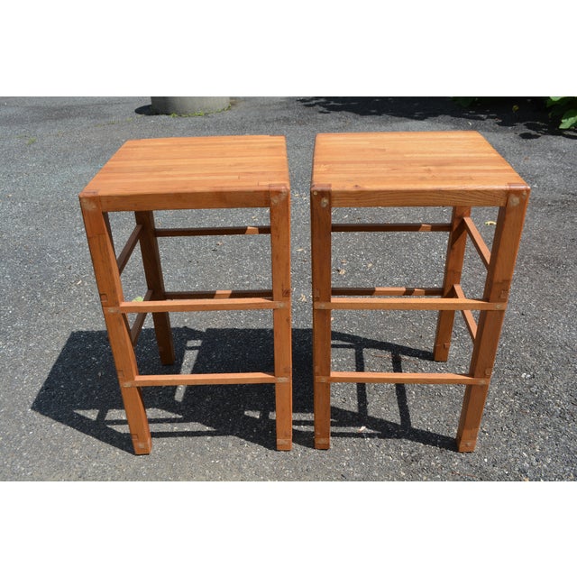 1990s Pair Wooden Butcher Block Square Bar Height Stools or Prep / Cutting Board Tables For Sale - Image 4 of 13