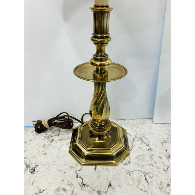 Brass 1980s Pair of Brass Candlestick Lamps Signed Stiffel For Sale - Image 8 of 8