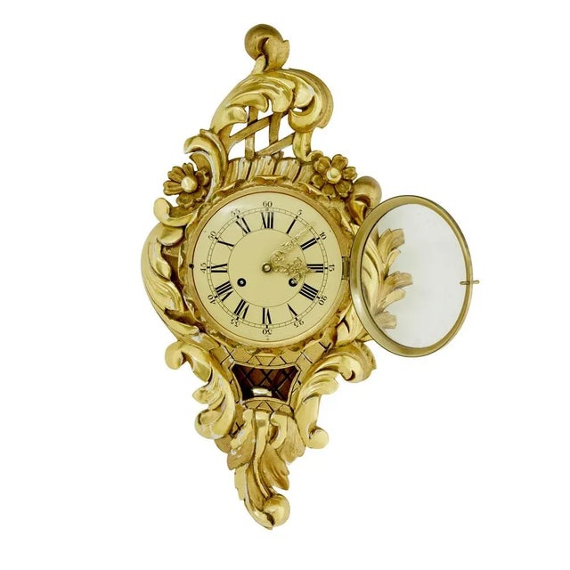 Rococo Mid-Century Swedish Rococo Revival Carved Gilt Wall Clock, 1950s For Sale - Image 3 of 6