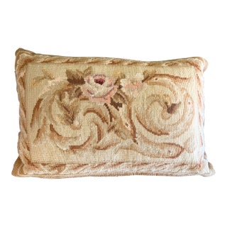 Vintage 19th Century Handmade French French Country Aubusson Floral Tapestry Decorative Pillow For Sale