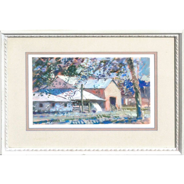 1990s C. Romero Woodside Barn Impressionist Architectural Landscape Gouache on Paper 1990 For Sale - Image 5 of 5