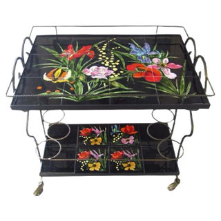 Mid-Century Bar Cart with Vallauris Tiles, 1950s For Sale