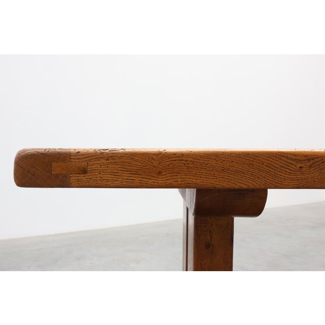 Vintage Oak Trestle Table with Pegged Stretcher, France, 1950s For Sale - Image 4 of 18
