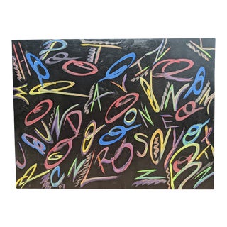Original Modern Abstract Black and Multicolor Canvas Painting For Sale