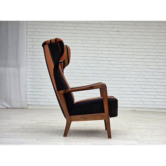 1960s Danish Highback Armchair in Wool and Beech by Fritz Hansen, 1960s For Sale - Image 5 of 18