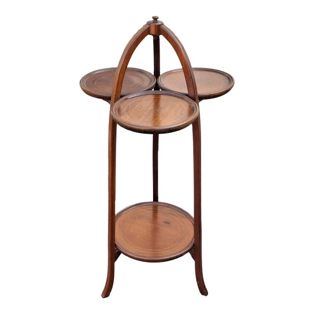Edwardian Mahogany and Satinwood Inlaid Clover Muffin Stand Side Table For Sale