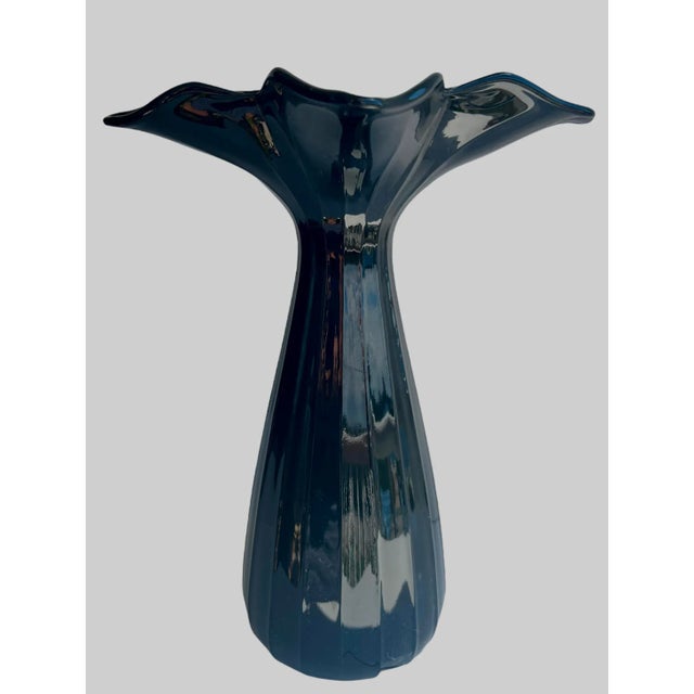 Black Mid-Century Modern Flared Tall Black Glass Vase For Sale - Image 8 of 13