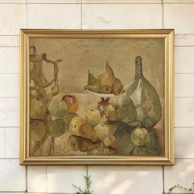 A Belgian Expressionist still life in oil on canvas by Gustave Camus, filled with warm golden light and a gentle,...