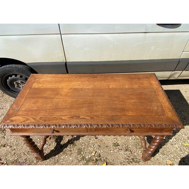 Louis XIII Style Oak 2-Drawer Desk with Twisted Legs For Sale - Image 16 of 18