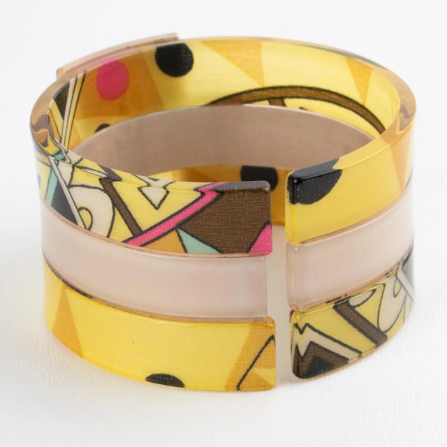 Yellow Emilio Pucci Acrylic Resin Bangle Bracelet With Multicolor Silk For Sale - Image 8 of 14