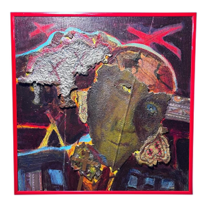 Byron Myrick - Untitled Contemporary Mixed Media Man With Cross Portrait on Wood Panel Art (2001) (Mississippi), Framed