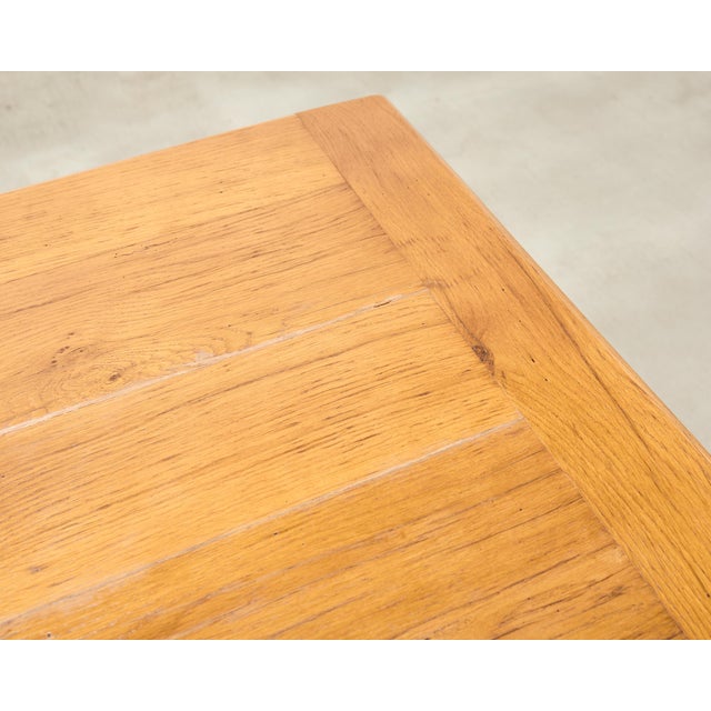 French Provincial Country Oak Trestle Farmhouse Dining Table 7Ft For Sale - Image 10 of 18