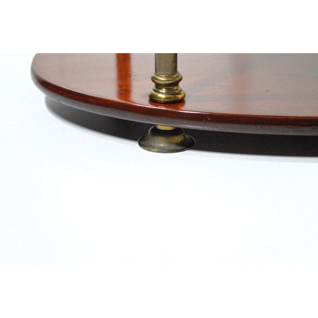 Brown 1930s Mahogany Brass Three Tier Oval English Campaign Style Etagere Shelf For Sale - Image 8 of 14