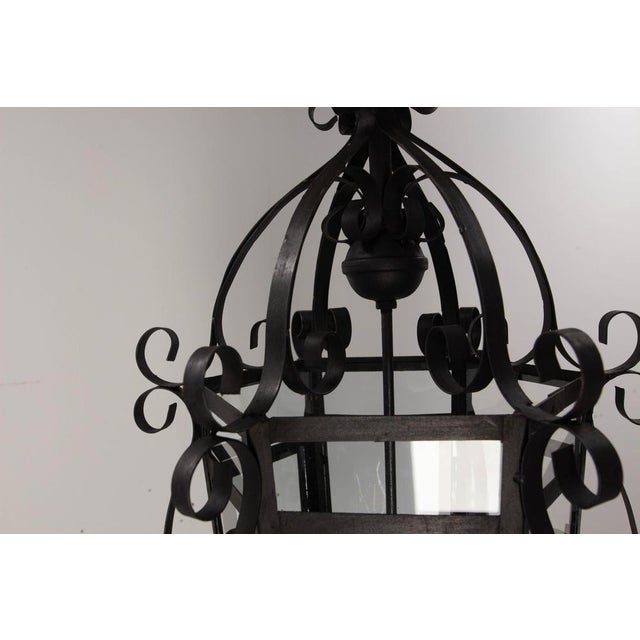 French Ceiling Lamp in Wrought Iron and Glass, 1960s For Sale - Image 11 of 15