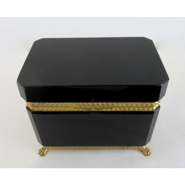 C.1930's Cenedese Italian Hand-Blown Black Murano Ormolu/Keepsake Lidded Box & Accent/Ring Dish With Bronze Gilded Mounts For Sale In West Palm - Image 6 of 18