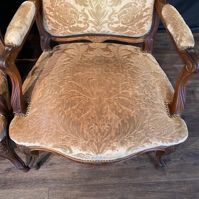 Louis XV Carved Armchairs With Cut Velvet Mohair Upholstery -a Pair For Sale - Image 4 of 12