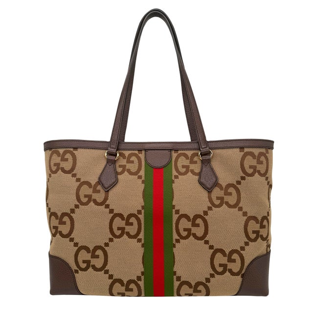 Gucci Jumbo GG Monogram Web Canvas Shoulder Tote Bag, 2022. The classic Gucci monogram and tote bag shape takes on a new...
