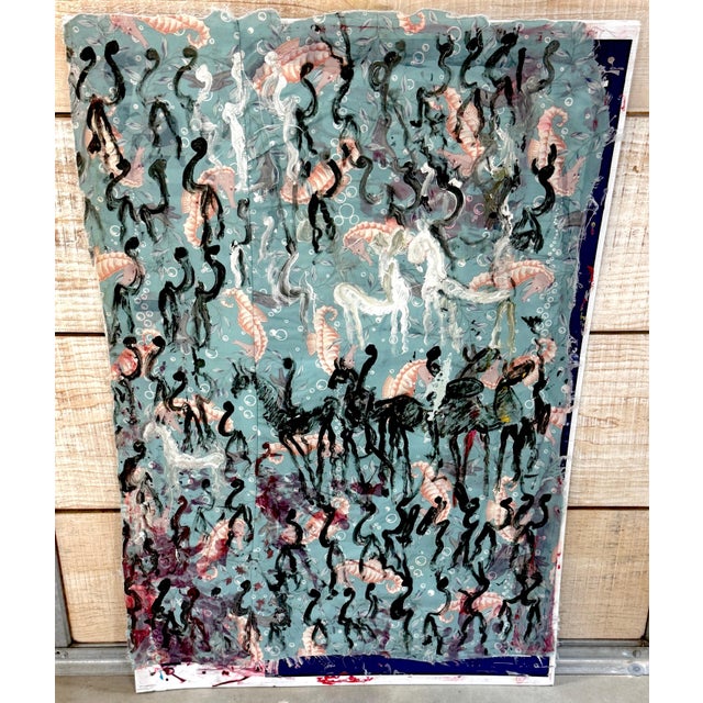 Purvis Young Mixed Media on Poster Board with Seahorse Fabric and Painted Warriors, circa 1980s–1990s Dimensions: 48" H x...
