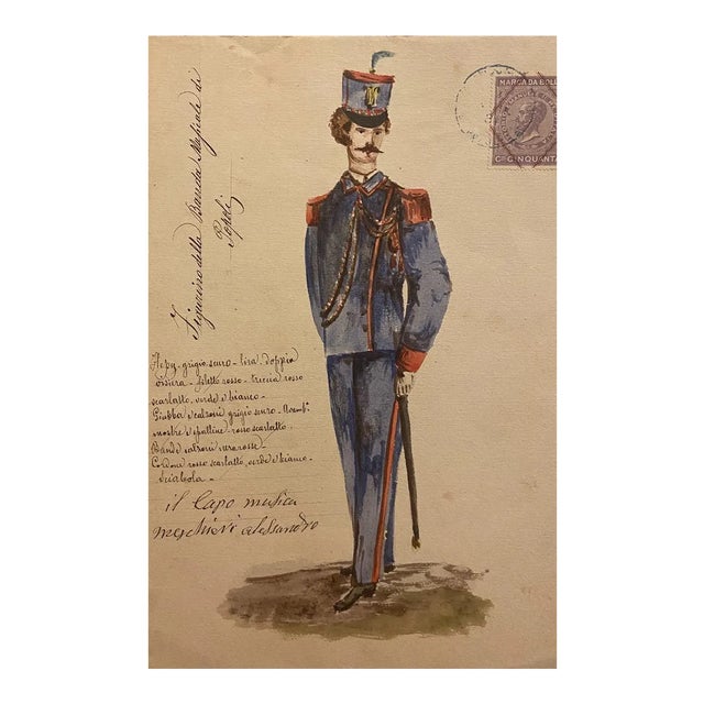 Unknown - Figurino Della Banda - Original Ink and Watercolor on Paper - 1881 For Sale