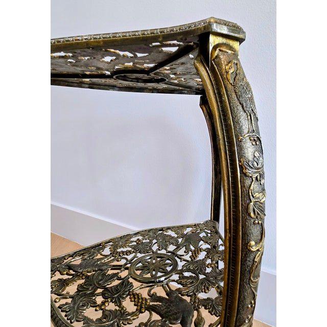 Brass Mid 20th Century Italian Hollywood Regency Brass “Tous-Les-Trois” Heron & Grapevine Two-Tier Side Table, Marked Italy For Sale - Image 8 of 12