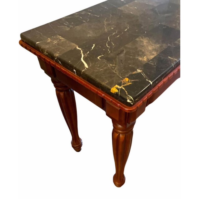 Elegant Cherry Wood Side / Sofa Table W/ Stunning Marble Top For Sale - Image 4 of 9