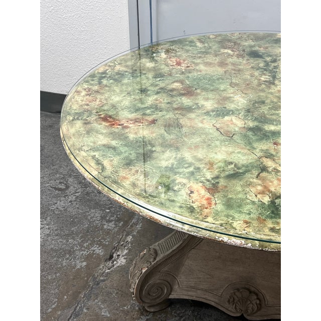 I Magnin Hand-Painted Faux Marble With Glass Dining Table, 50 Inches For Sale - Image 4 of 12
