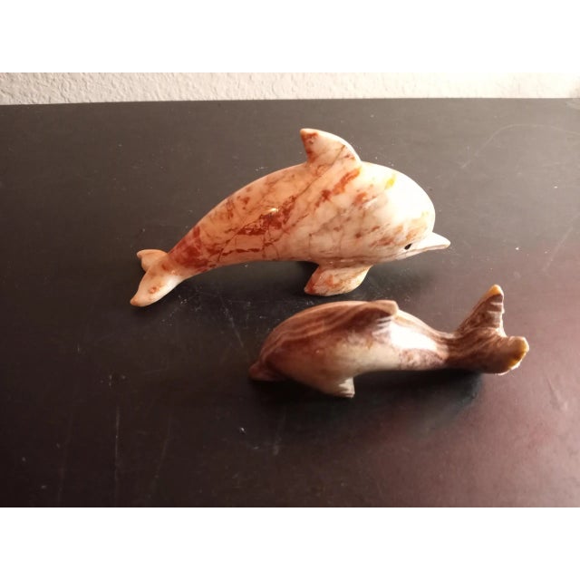 Vintage Handcarved Solid Marble Dolphin Figurines- Set of 2 For Sale - Image 9 of 9