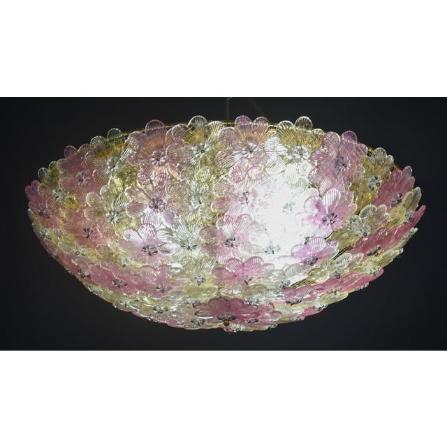 Pretty four-light ceiling lamp with Murano glass flowers, probably made by Seguso for Venini, Italy, 1960s. Metal ceiling...