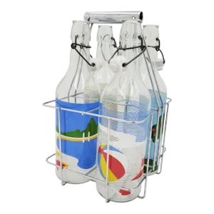 1980s Egizia Italy Art Deco Water Bottles in Chrome Caddy Set- 5 Pieces
