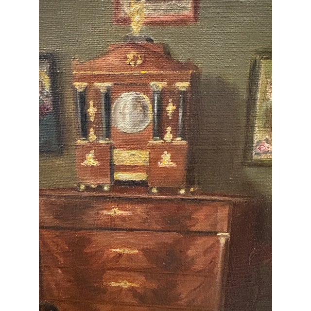 Vintage European Interiors Painting in Jewel Tone Colors, Framed For Sale - Image 4 of 7