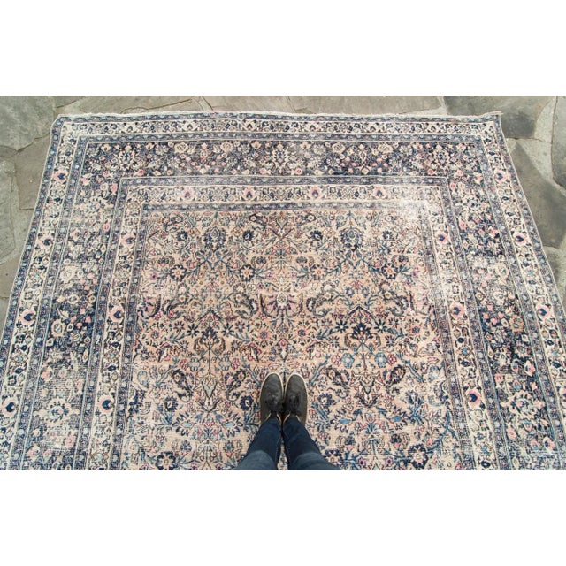 1910s Antique Distressed Blue Pink Blush Hand-Knotted Rug - 8’4” X 12’ For Sale - Image 4 of 10