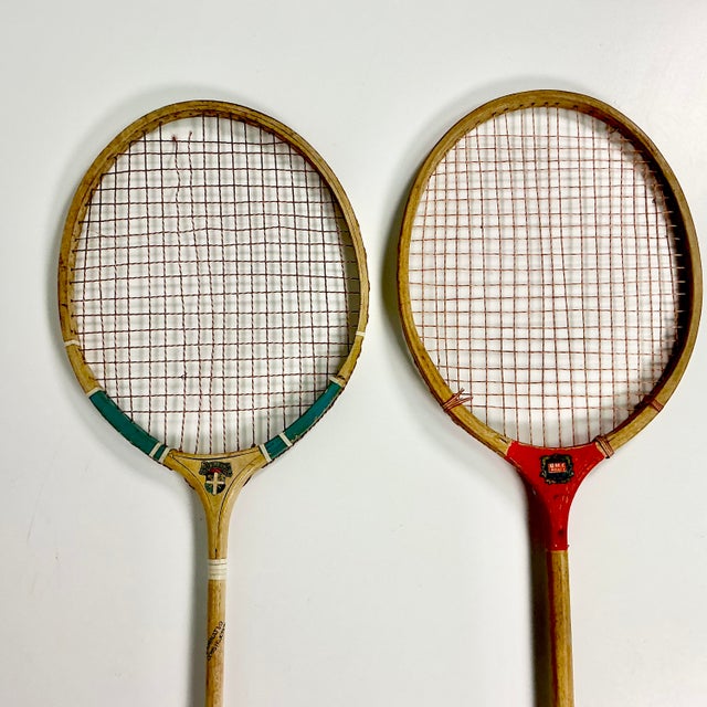 1950s Vintage Boho Chic Wood Badminton Rackets - Set of 2. For Sale - Image 6 of 9