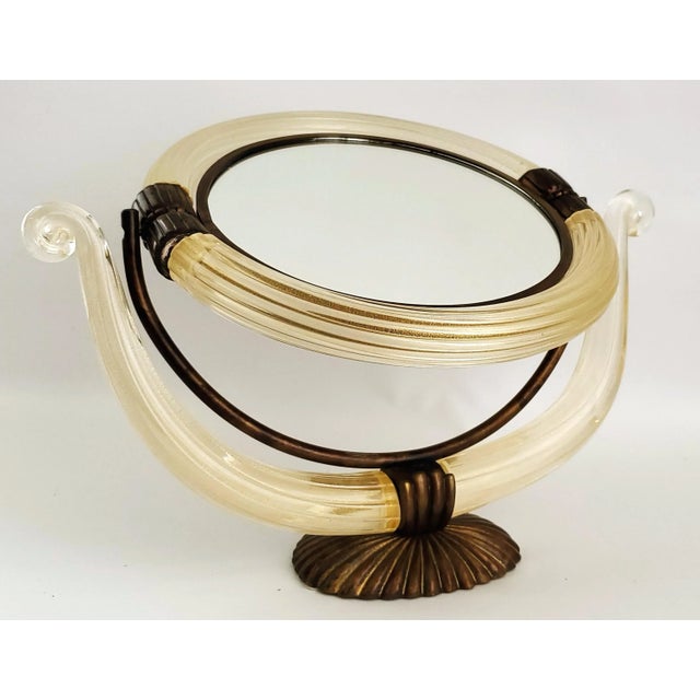 Barovier & Toso 1950s Murano Venetian Glass Vanity Table Mirror - 24 Karat Gold Dust and Bronze Frame by Barovier & Toso For Sale - Image 4 of 12