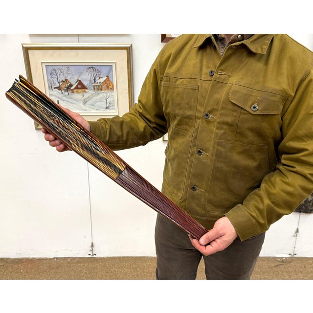 Monumental 70" Vintage Chinese Hand-Painted Gilt Wall Fan - "Cranes & Pine" For Sale - Image 10 of 15