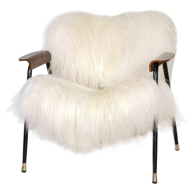 White Vintage Armchair in Sheepskin and Wood by Gastone Rinaldi, 1950s For Sale - Image 8 of 8