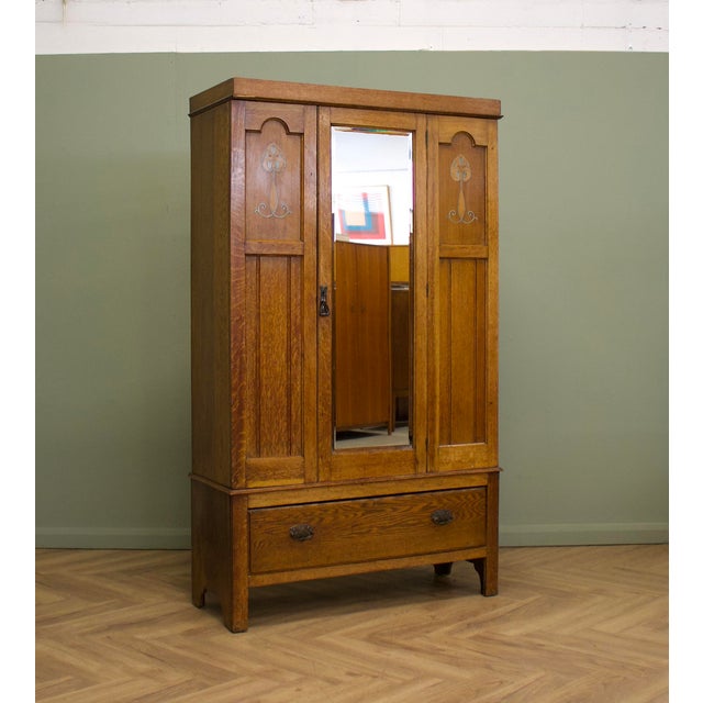 Antique Arts and Crafts Oak Wardrobe, 1900s For Sale - Image 10 of 10