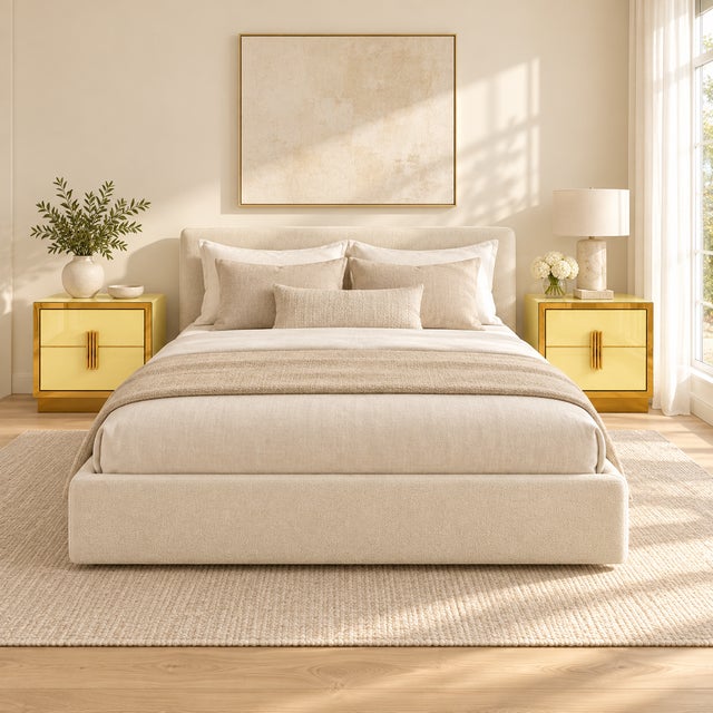 Butter Yellow Glass Bedside Tables from Justfurnituress SRL, Set of 2 For Sale - Image 9 of 11